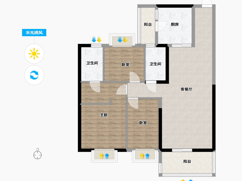 安徽省-六安市-恒大御景湾-105.00-户型库-采光通风