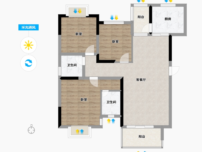 湖南省-常德市-恒盛世家-90.32-户型库-采光通风