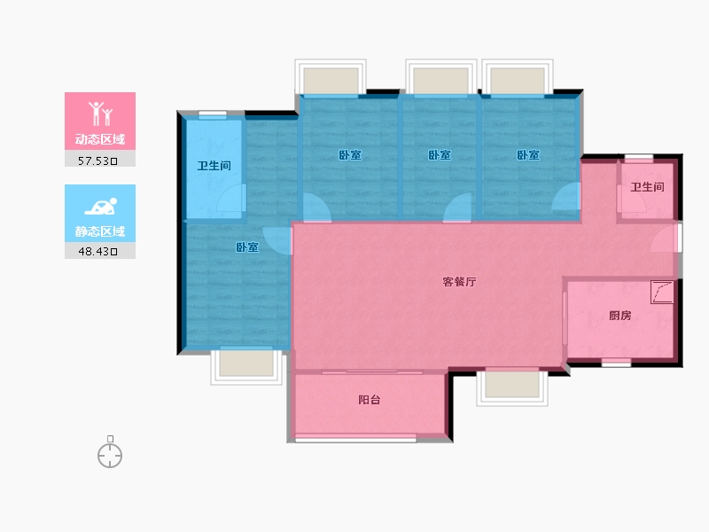 广东省-东莞市-万科珠江东岸-96.54-户型库-动静分区