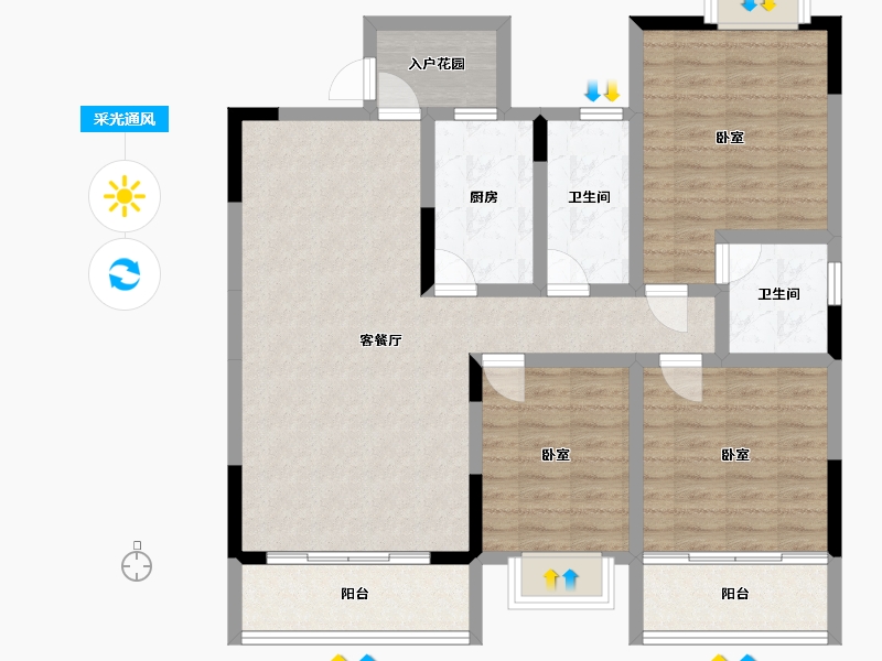 湖南省-衡阳市-云府A区-102.54-户型库-采光通风