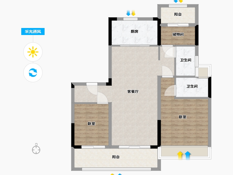 江苏省-镇江市-中南·聆江阁-94.00-户型库-采光通风