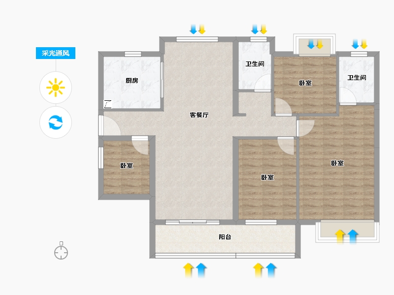 广东省-江门市-保利中央公馆-104.99-户型库-采光通风