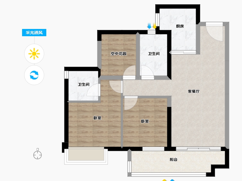 广东省-珠海市-新会保利玥府-72.88-户型库-采光通风