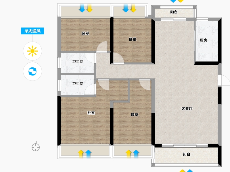 广东省-河源市-碧桂园凤凰名筑-105.08-户型库-采光通风