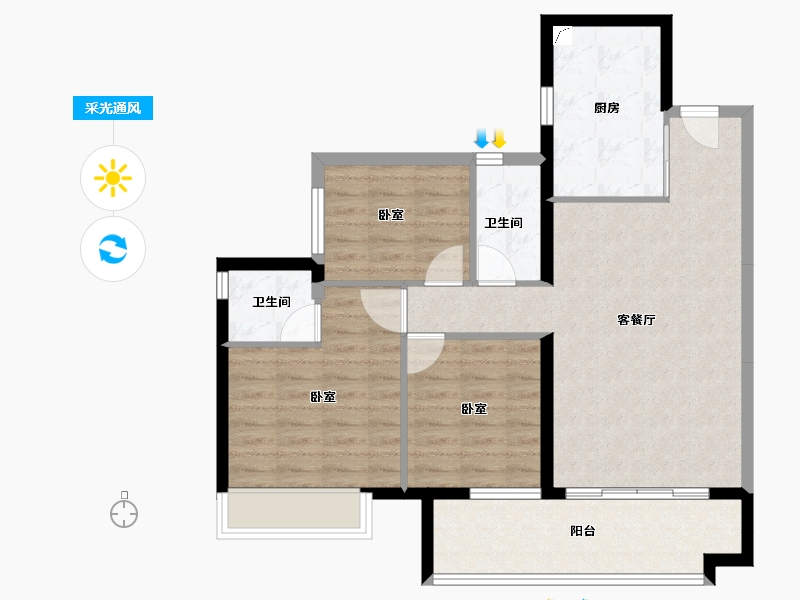 广东省-江门市-保利中央公馆-83.75-户型库-采光通风