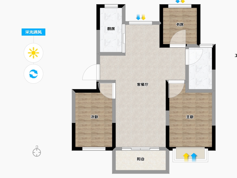 山东省-威海市-威高七彩城春风里-86.00-户型库-采光通风