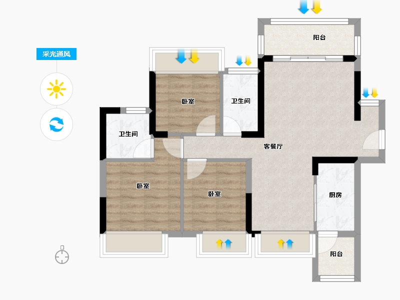 广东省-阳江市-阳光幸福里-68.78-户型库-采光通风