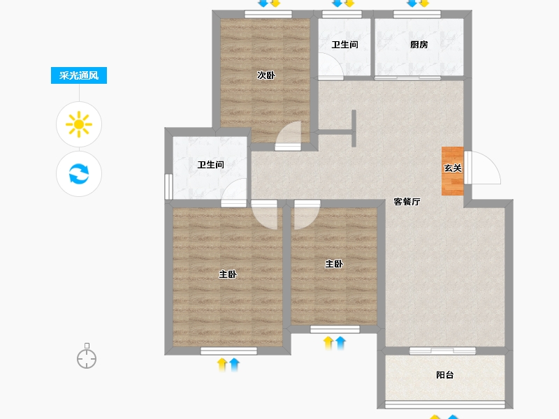 山东省-泰安市-滨河御邸二期-88.48-户型库-采光通风