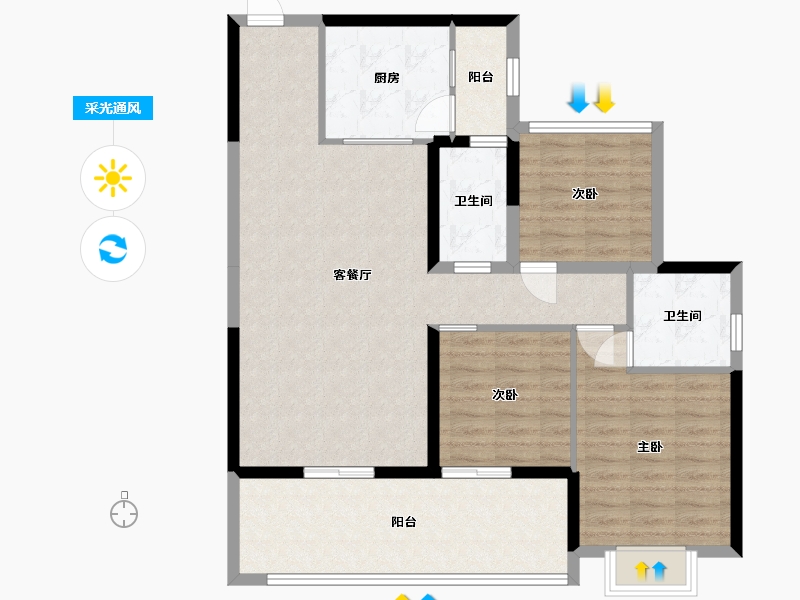 广东省-惠州市-景富双湖湾-99.97-户型库-采光通风