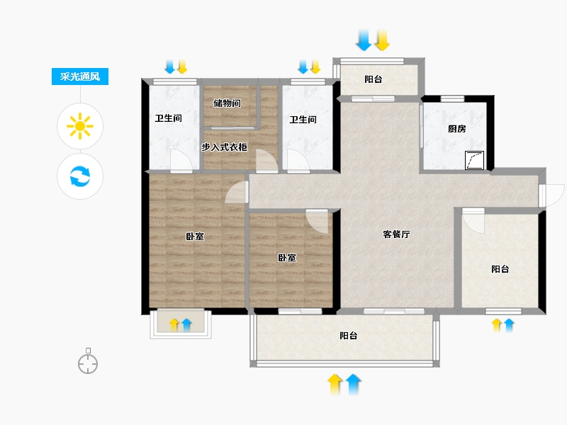 广东省-汕尾市-万德隆·阳光城·愉景湾-104.70-户型库-采光通风