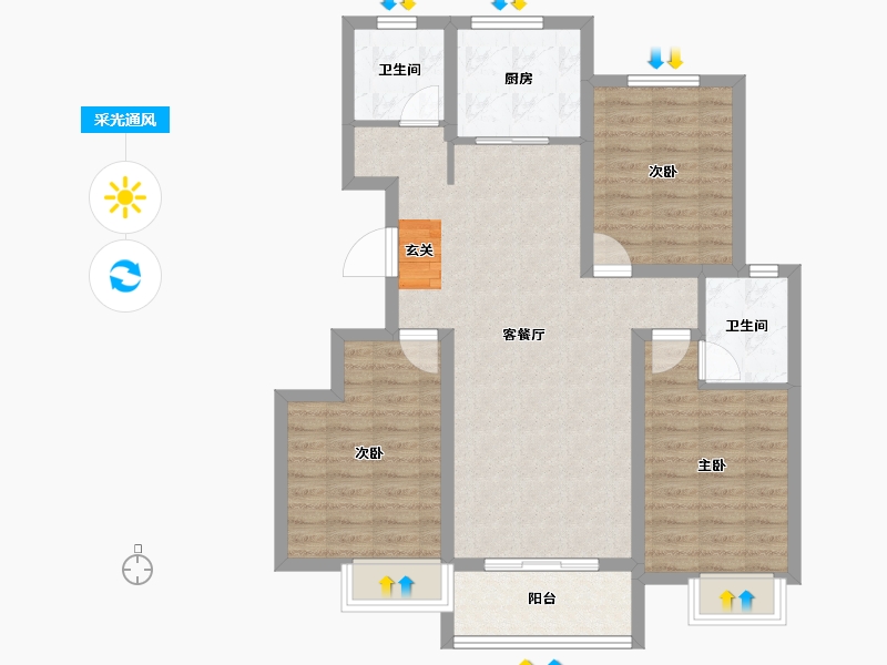 山东省-泰安市-滨河御邸二期-90.29-户型库-采光通风