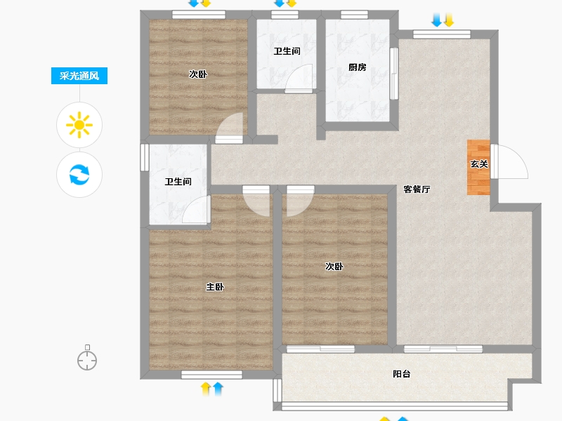 山东省-泰安市-滨河御邸二期-103.11-户型库-采光通风