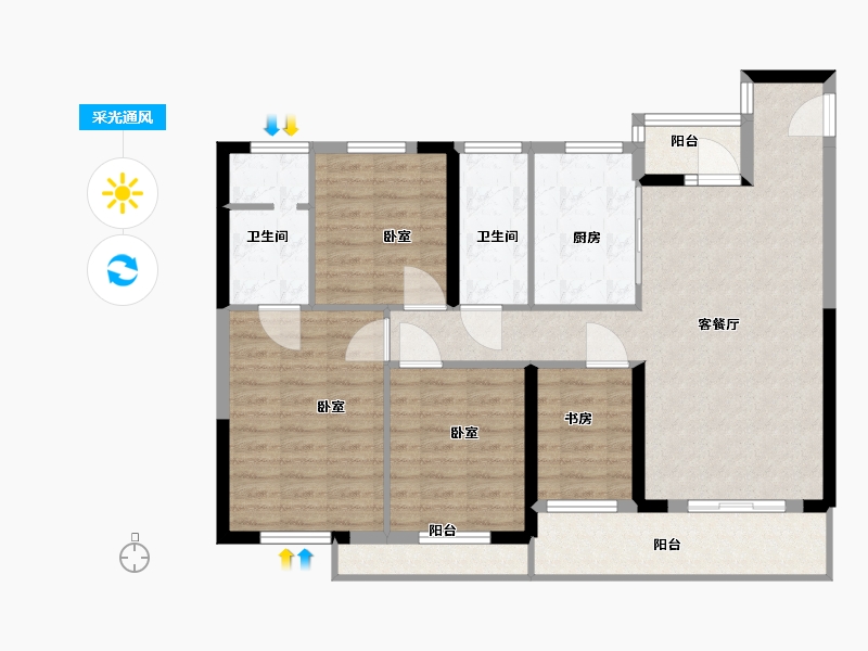 湖北省-武汉市-金茂华发武汉国际社区-103.00-户型库-采光通风