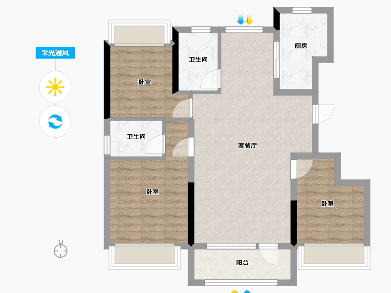 吉林省-通化市-龍湖蓝山-79.39-户型库-采光通风