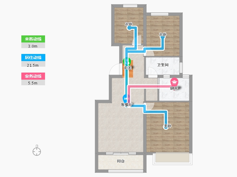 山东省-泰安市-蓝庭二期兴瑞府-74.40-户型库-动静线