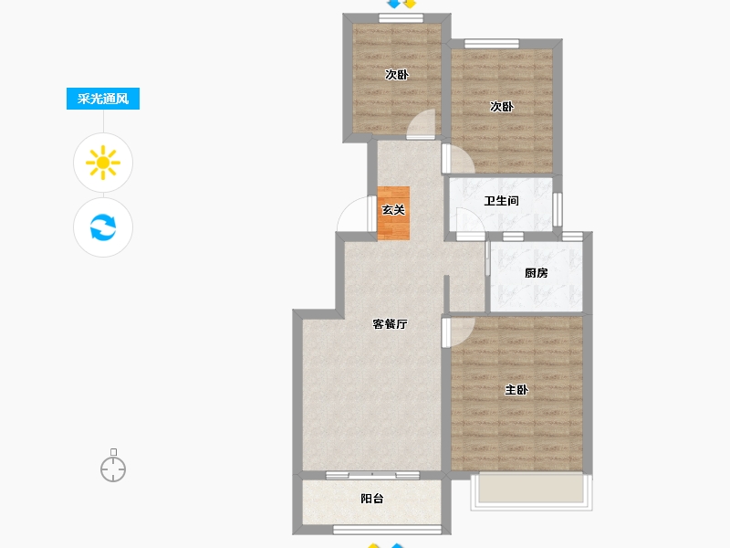 山东省-泰安市-蓝庭二期兴瑞府-74.40-户型库-采光通风