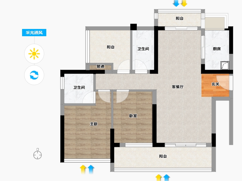 广东省-惠州市-华廷悦府-79.38-户型库-采光通风