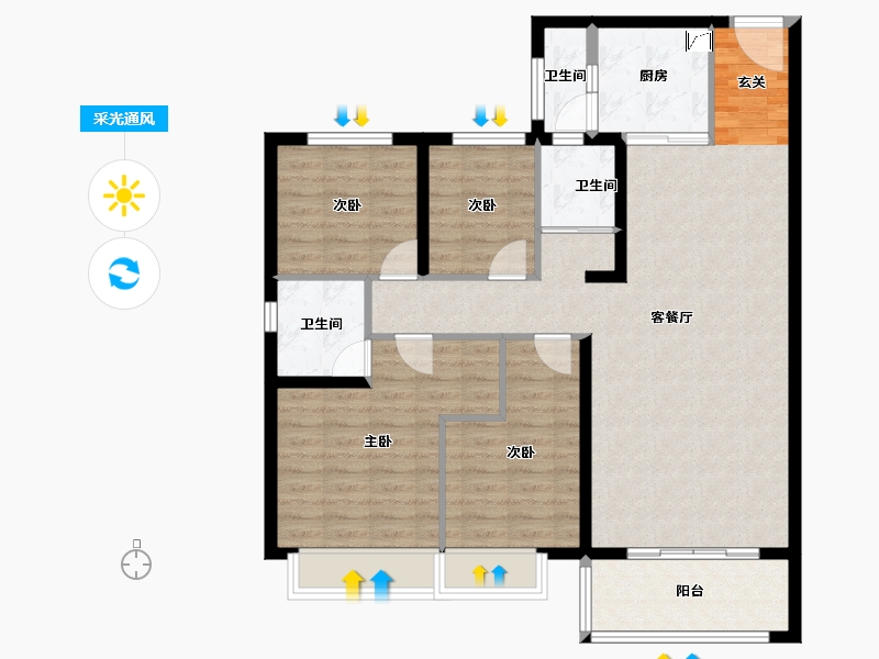 山东省-泰安市-碧桂园黄金时代-104.56-户型库-采光通风