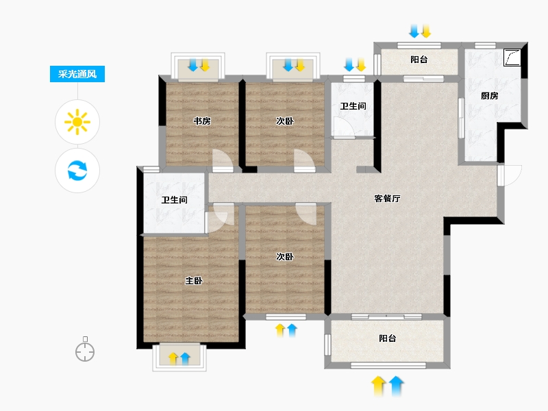 湖南省-长沙市-华申阳光城未来悦-113.00-户型库-采光通风