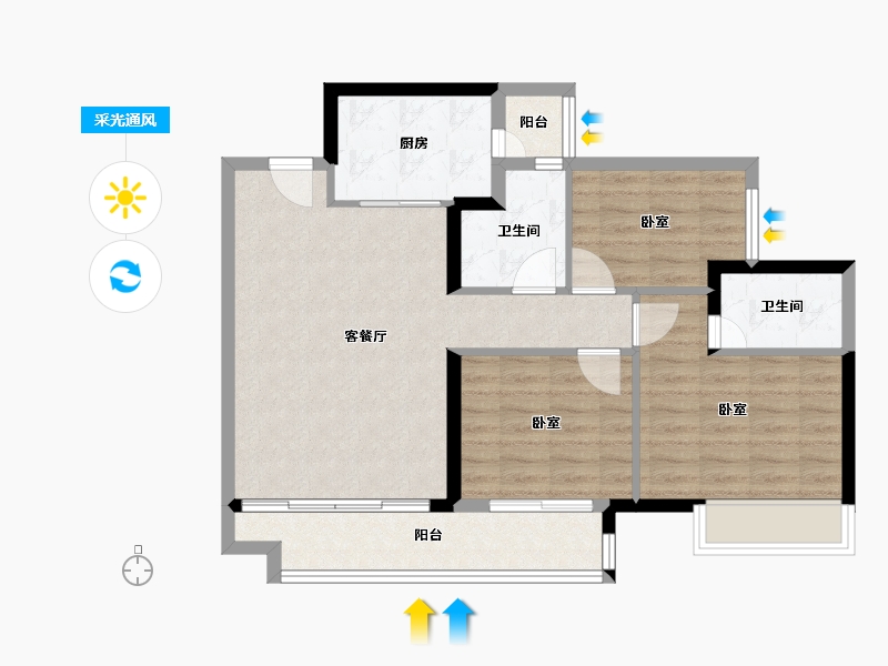 广东省-江门市-保利中央公馆-82.00-户型库-采光通风