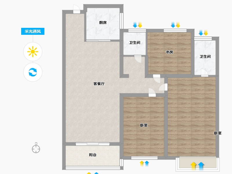 江苏省-镇江市-大亚第一城·玺园-96.00-户型库-采光通风