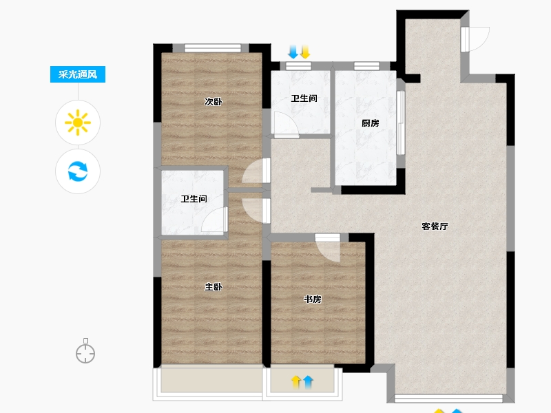 吉林省-长春市-大众置业湖滨公园壹号-92.00-户型库-采光通风