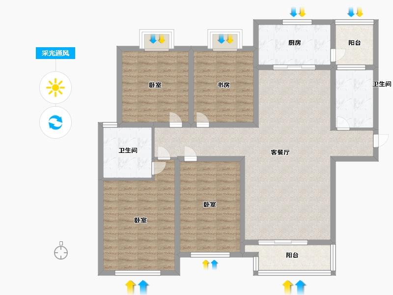 江苏省-镇江市-大亚第一城·玺园-123.00-户型库-采光通风