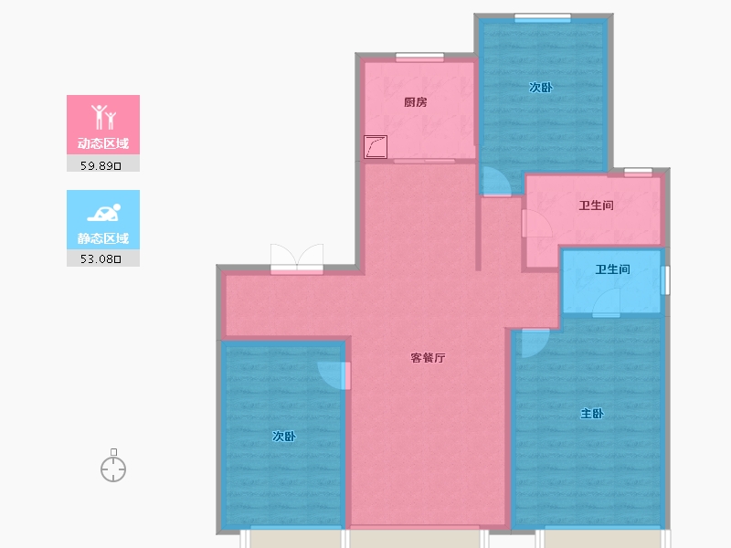 吉林省-长春市-复地卡伦湖生态城-102.00-户型库-动静分区