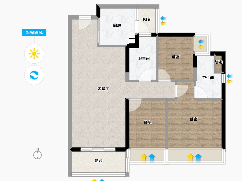 广东省-河源市-河源美的云筑-74.06-户型库-采光通风