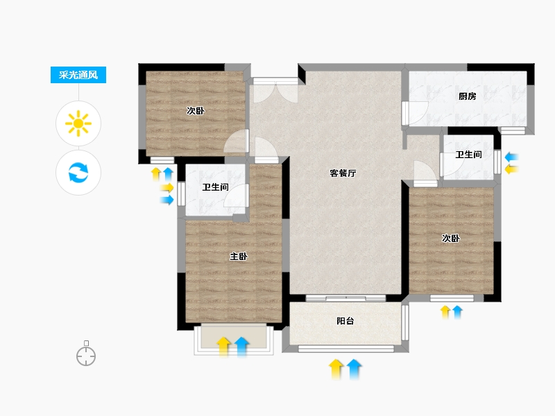 河南省-信阳市-湖畔春天三期-87.35-户型库-采光通风