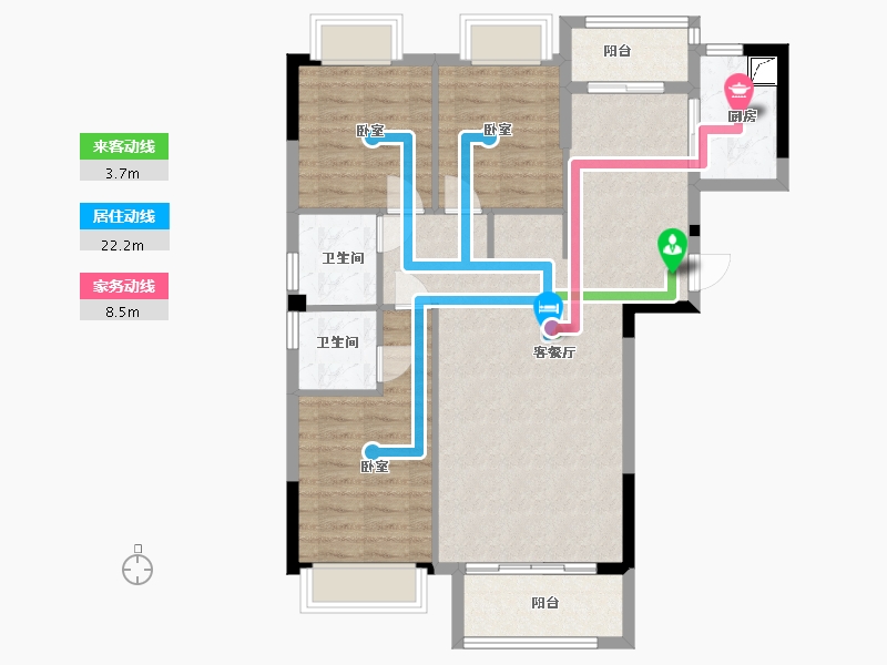 广东省-梅州市-新蓝天山湖壹号-89.56-户型库-动静线