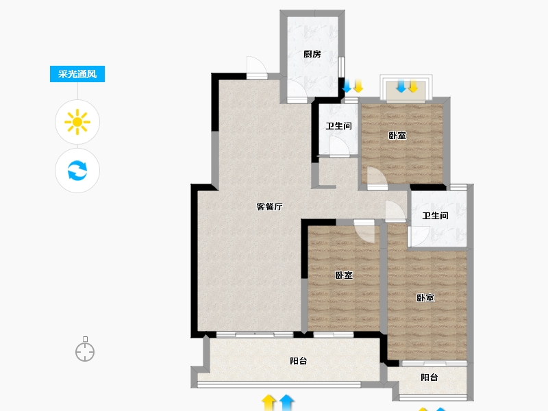 湖南省-岳阳市-南湖名门世家-105.82-户型库-采光通风