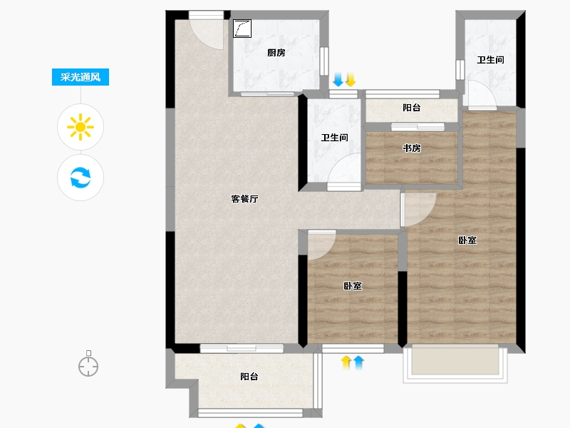 湖南省-常德市-碧桂园·翘楚棠-79.31-户型库-采光通风