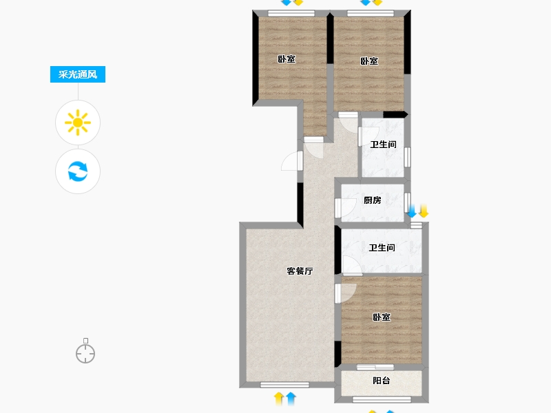 浙江省-衢州市-中梁外滩壹号院-80.73-户型库-采光通风