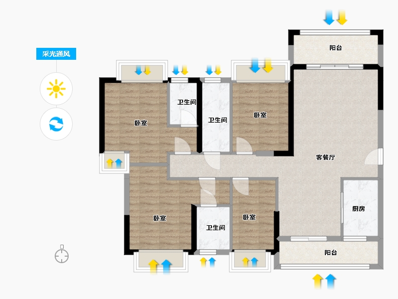 广东省-梅州市-水岸帝景-105.62-户型库-采光通风