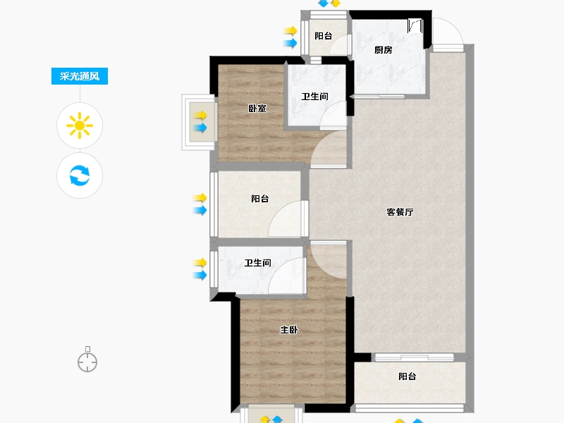 广东省-佛山市-保利珑门-72.18-户型库-采光通风