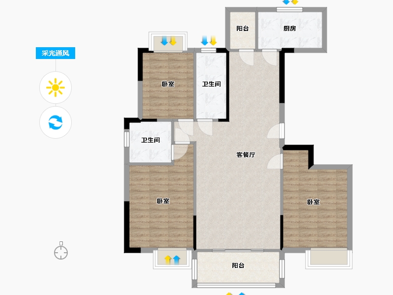 湖南省-衡阳市-雅士林欣城江岳府-105.29-户型库-采光通风