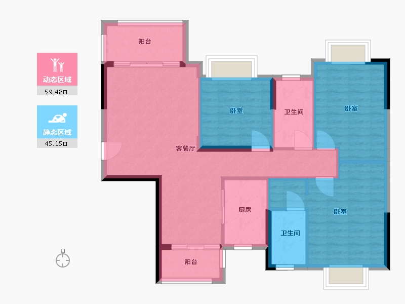 湖南省-衡阳市-坤鑫·中央广场-94.56-户型库-动静分区