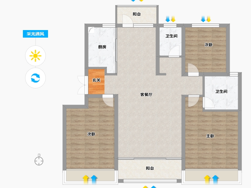 山东省-泰安市-开元盛世望岳园-104.00-户型库-采光通风