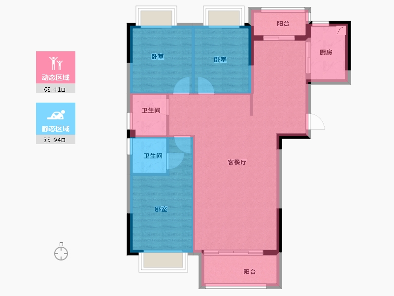 广东省-梅州市-新蓝天山湖壹号-89.91-户型库-动静分区