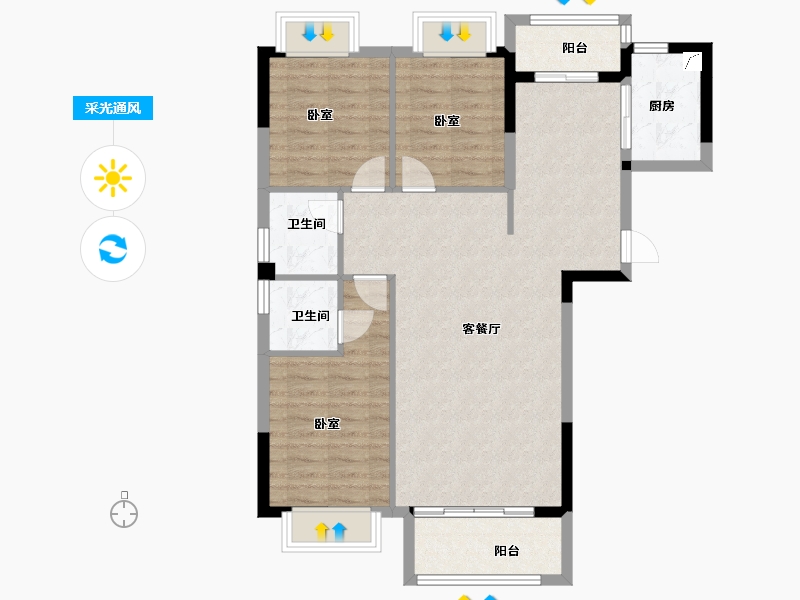 广东省-梅州市-新蓝天山湖壹号-89.91-户型库-采光通风