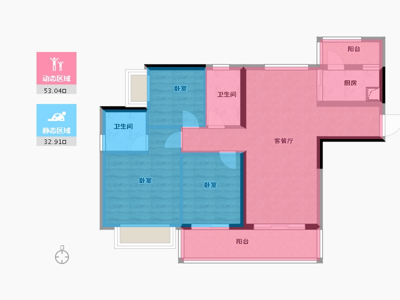 广东省-河源市-河源市商业中心|坚基·美丽城-76.00-户型库-动静分区