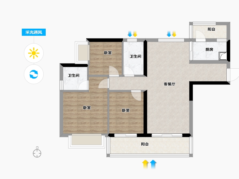 广东省-河源市-河源市商业中心|坚基·美丽城-76.00-户型库-采光通风