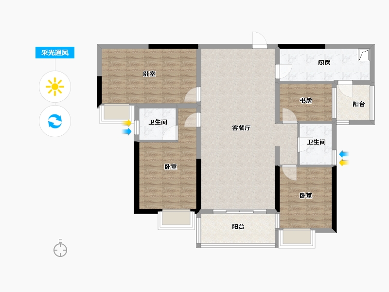 广东省-河源市-坚基·沁园和府-107.53-户型库-采光通风