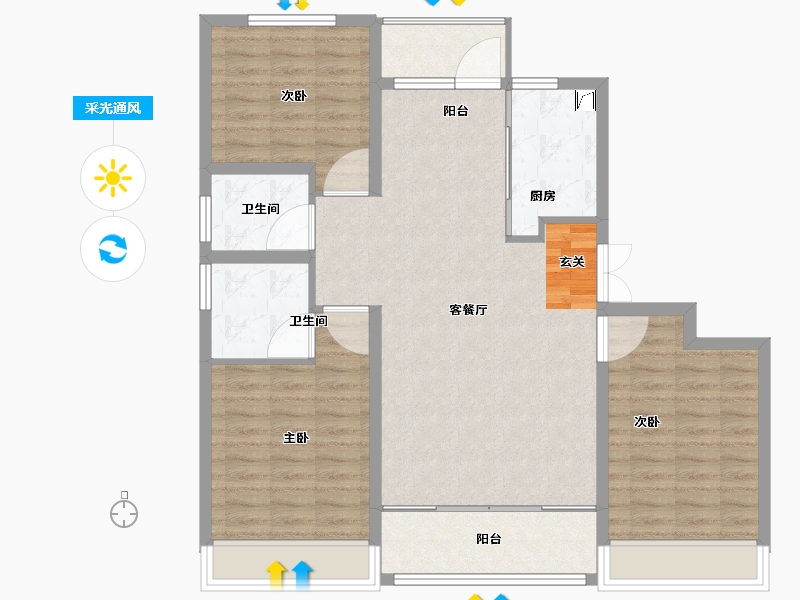 山东省-泰安市-开元盛世望岳园-103.01-户型库-采光通风