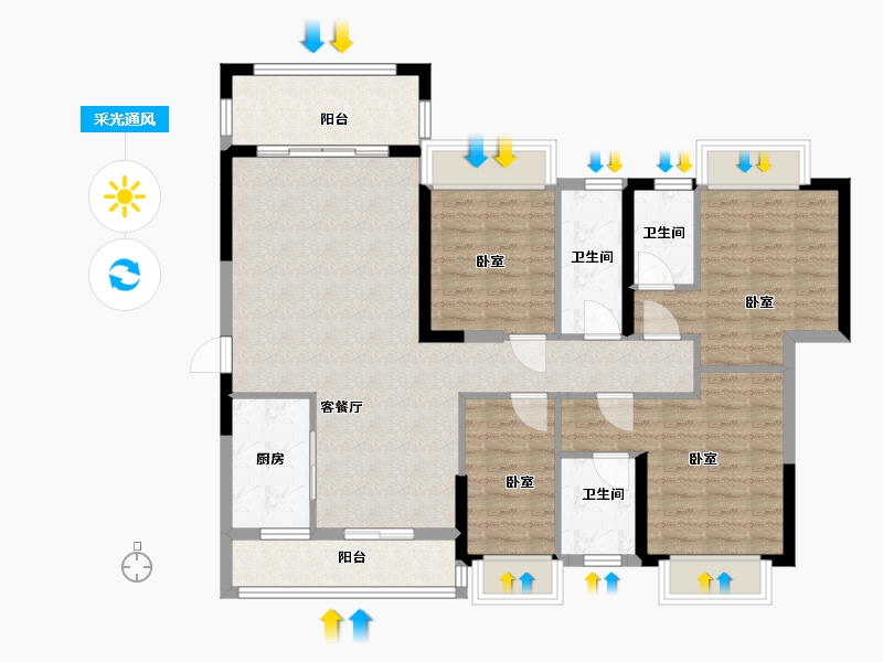 广东省-梅州市-水岸帝景-105.37-户型库-采光通风