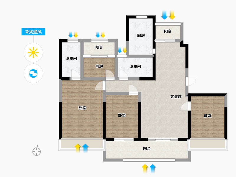 江苏省-镇江市-爱家·尚城-110.61-户型库-采光通风