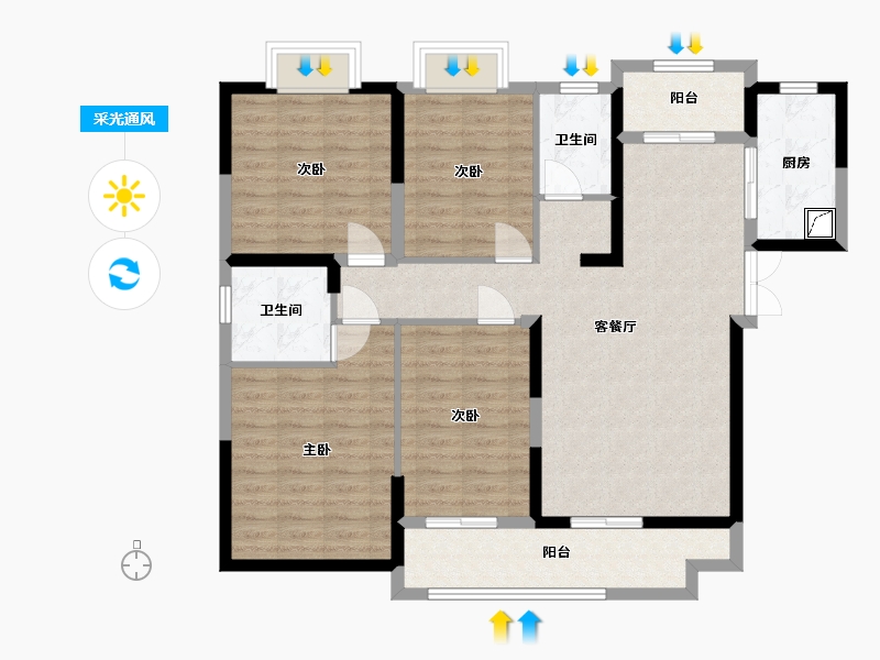 湖南省-长沙市-恒生碧水龙庭-106.56-户型库-采光通风