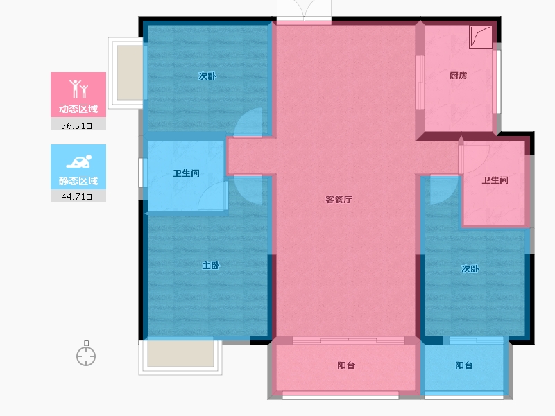 湖南省-湘潭市-紫荆·东台御景-90.28-户型库-动静分区