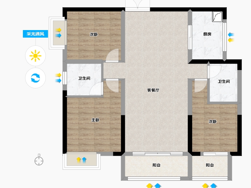 湖南省-湘潭市-紫荆·东台御景-90.28-户型库-采光通风